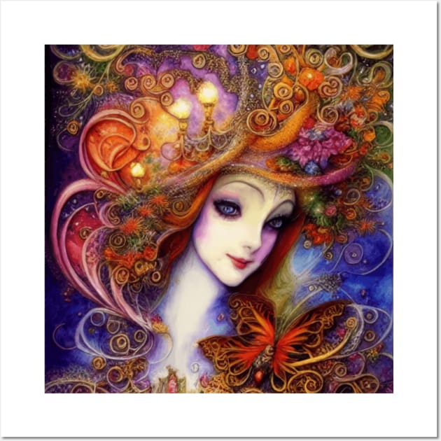 Butterfly And Garden Goddess In Watercolor Wall Art by iZiets